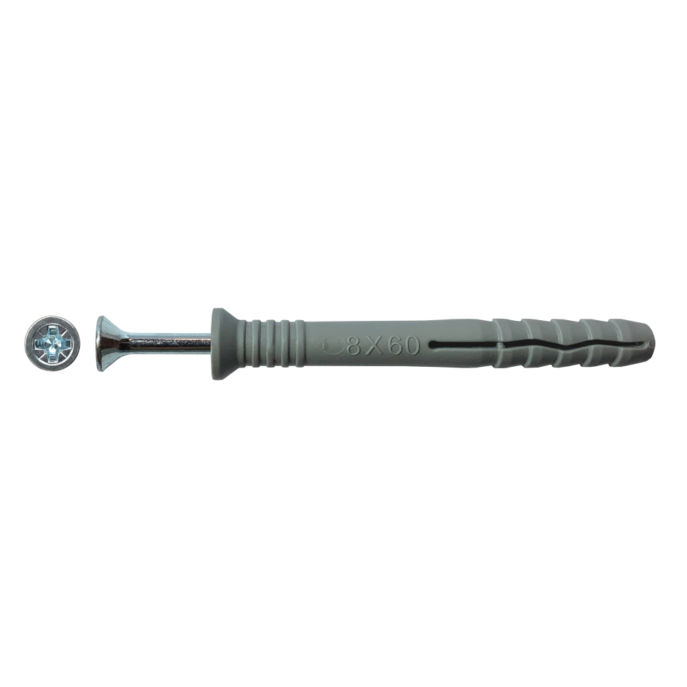 Nail-in anchor 8x60 mm with countersunk collar, polypropylene (90 pcs.)