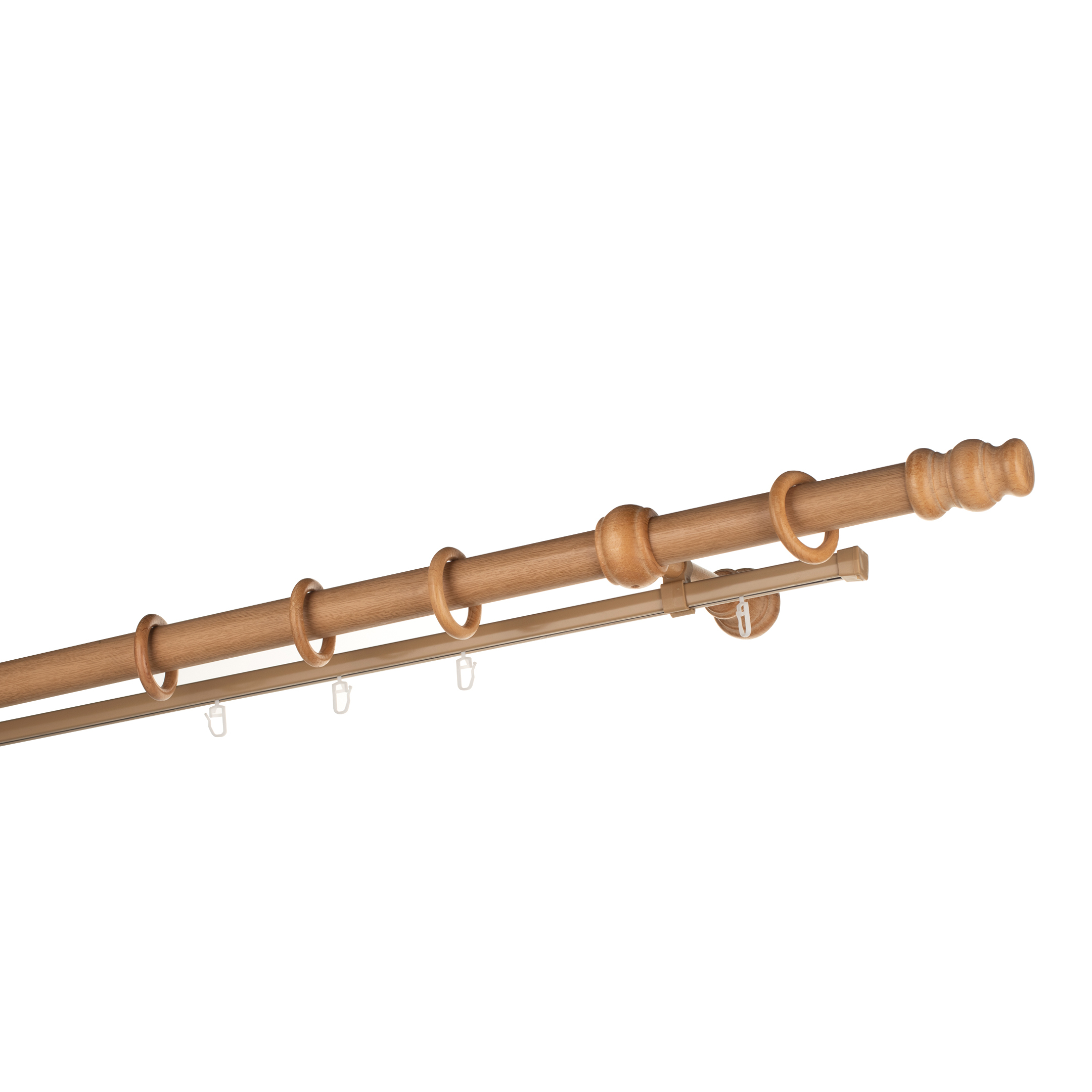 Карниз настенный деревянный двухрядный круглый 150 см d 28 мм светлый дуб