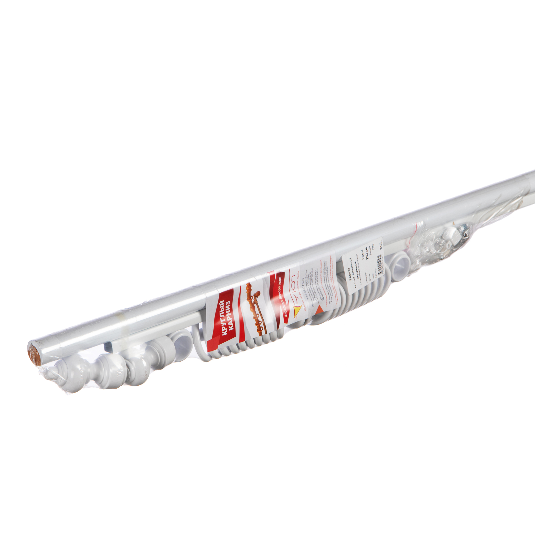 Карниз настенный деревянный двухрядный круглый 200 см d 28 мм белый