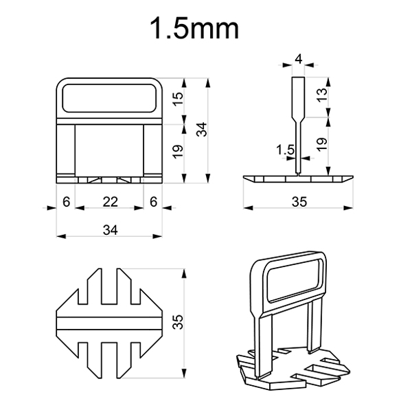Tile leveling system Beorol 1.5 mm clip collar (100 pcs.)