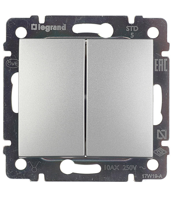 Legrand Valena two-button flush-mount switch, aluminum (694337)