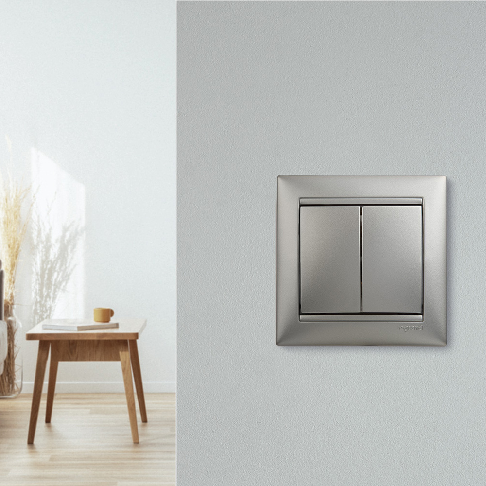 Legrand Valena two-button flush-mount switch, aluminum (694337)