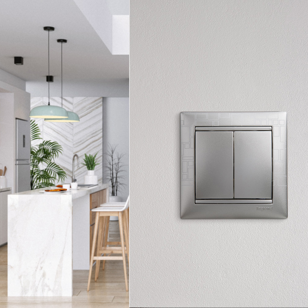 Legrand Valena two-button flush-mount switch, aluminum (694337)