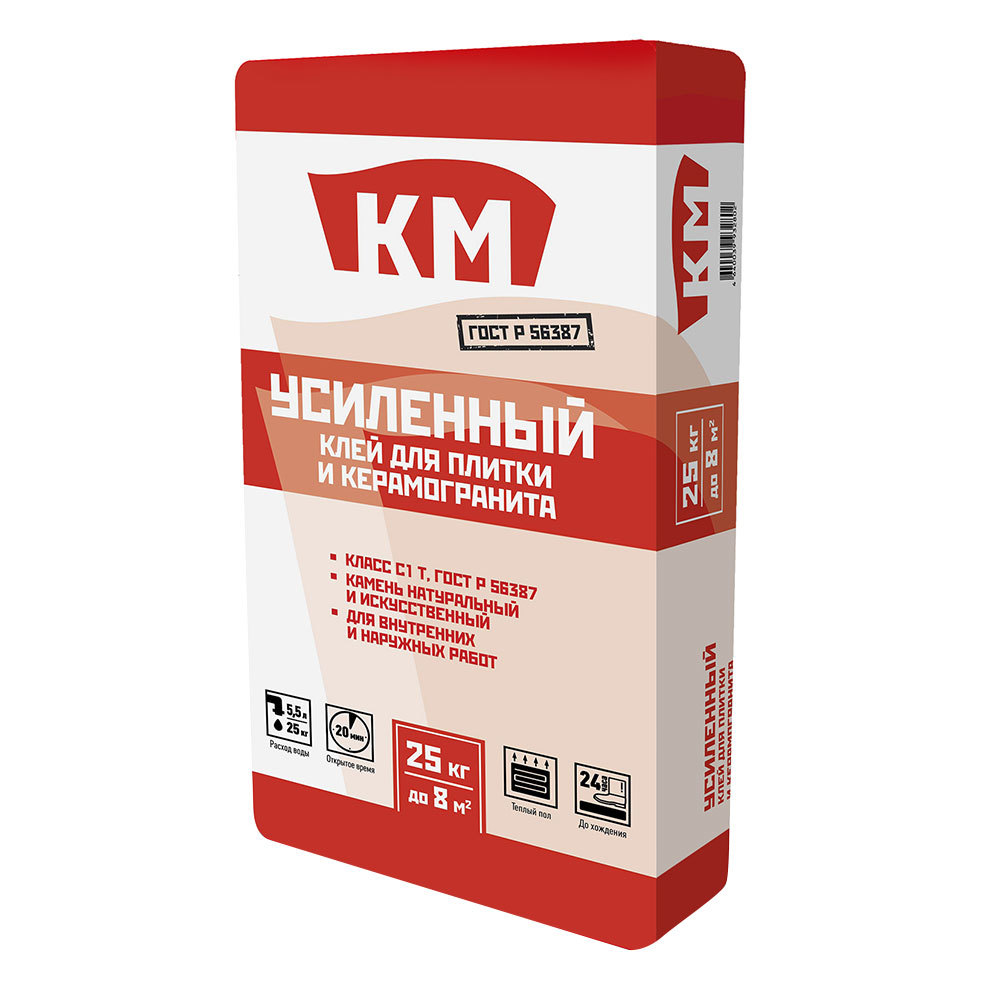 Tile/porcelain stoneware/stone adhesive KM Reinforced gray class C1 T 25 kg