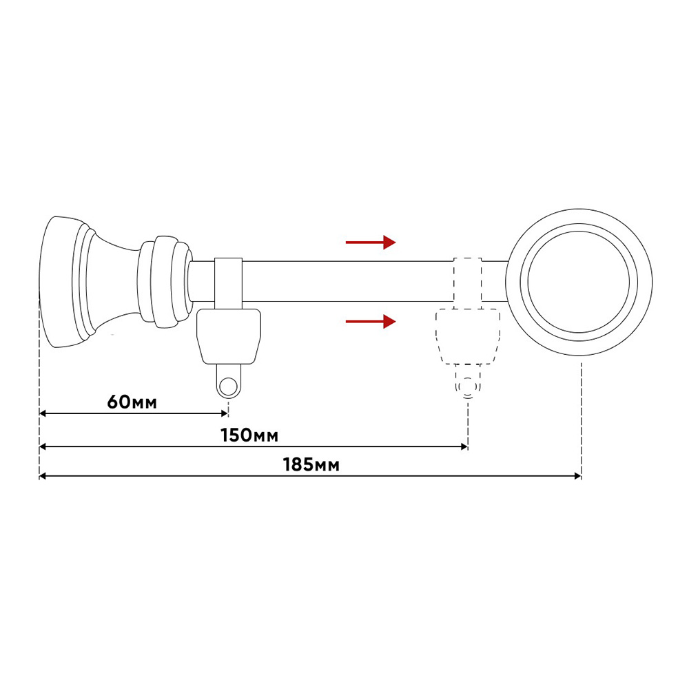 Карниз настенный деревянный двухрядный круглый 250 см d 28 мм беленый дуб