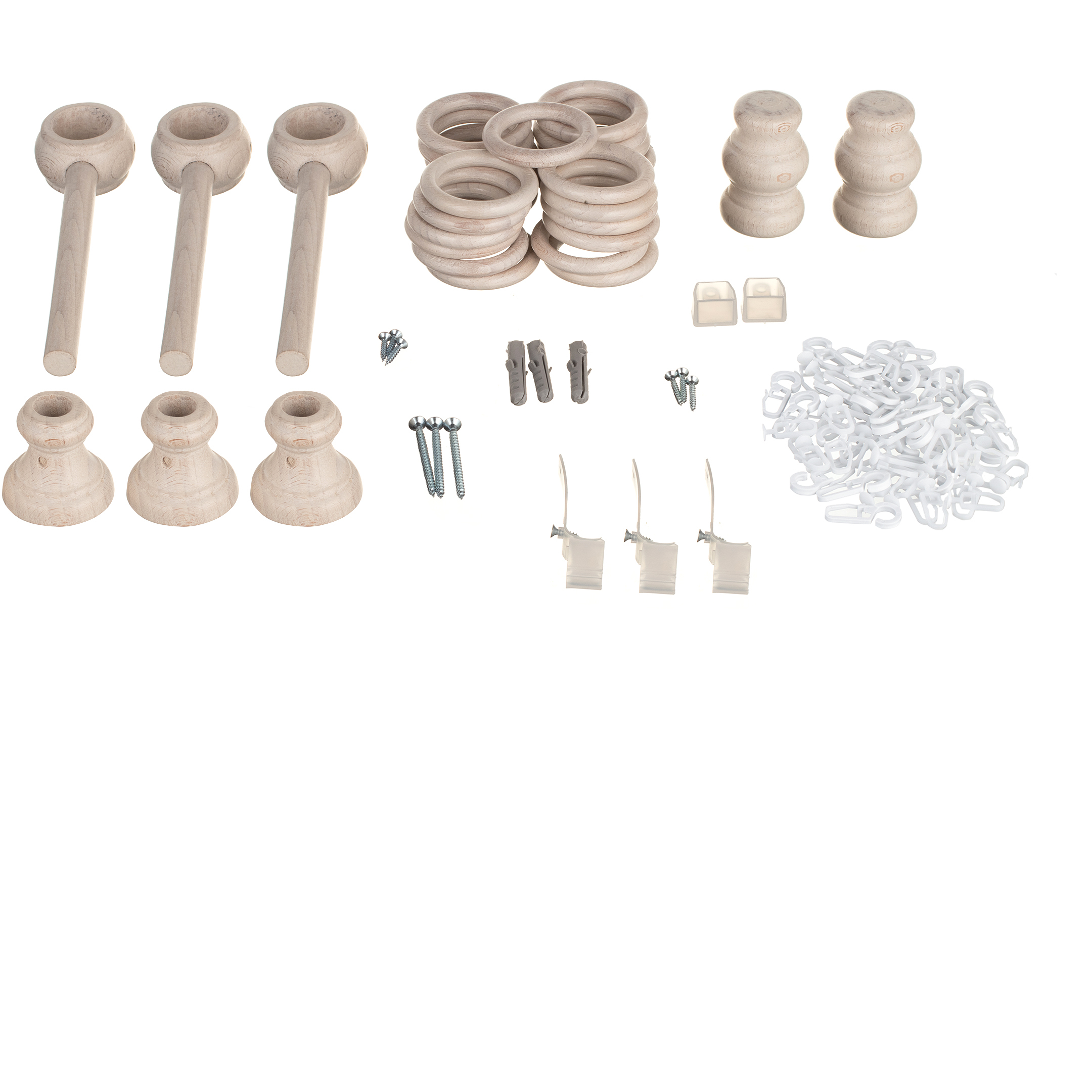 Карниз настенный деревянный двухрядный круглый 250 см d 28 мм беленый дуб