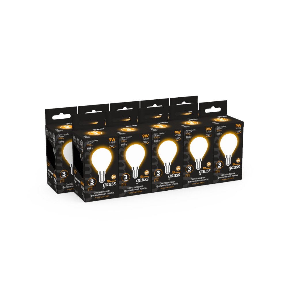 Лампа светодиодная филаментная Gauss E14  3000К 9 Вт 590 Лм 175-240 В шар тонированная