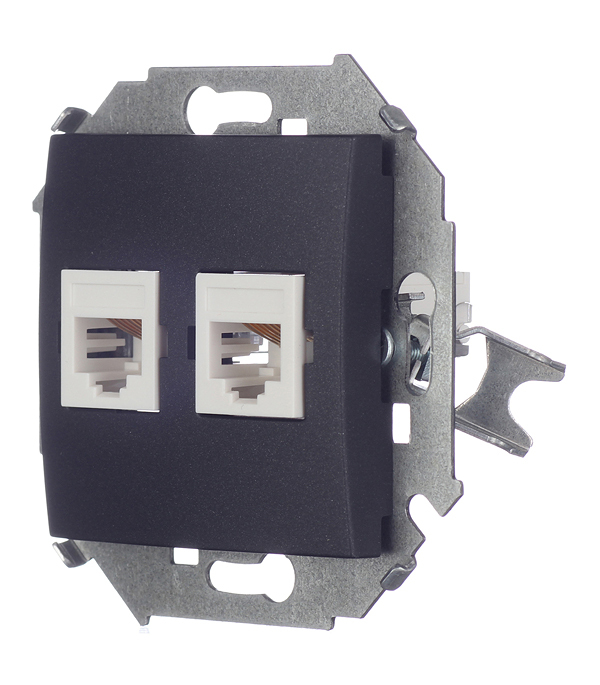 Розетка компьютерная Simon 15 встраиваемая графит 2хRJ45 (1591593-038)