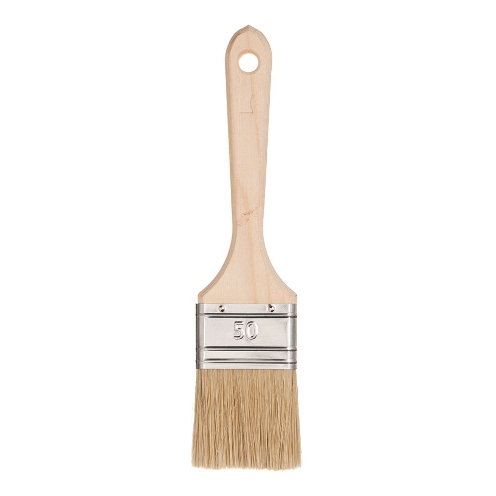 Кисть плоская натуральная щетина деревянная ручка Wenzo Wood 50х14 мм для эмалей и лаков на алкидной основе