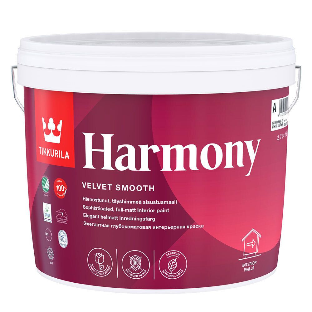 Краска моющаяся Tikkurila/Tikkivala Harmony Velure база С бесцветная 2,7 л