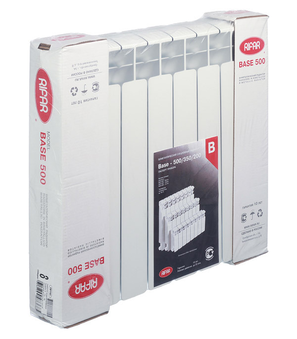 Радиатор биметаллический Rifar Base Ventil 500 мм 8 секций 3/4 нижнее правое подключение белый