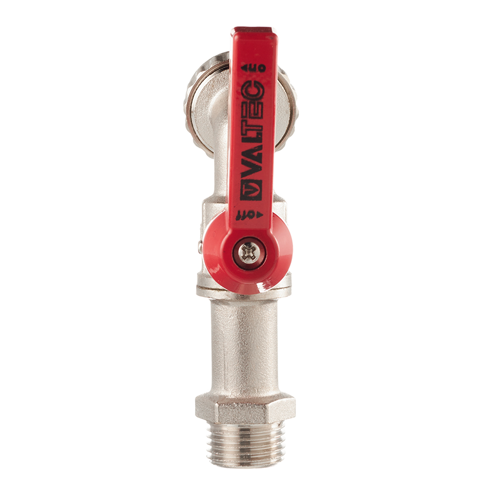 Кран шаровой латунный Valtec 1/2 НР(ш) х 1/2 НР(ш) ручка со штуцером угловой (VT.051.N.04)