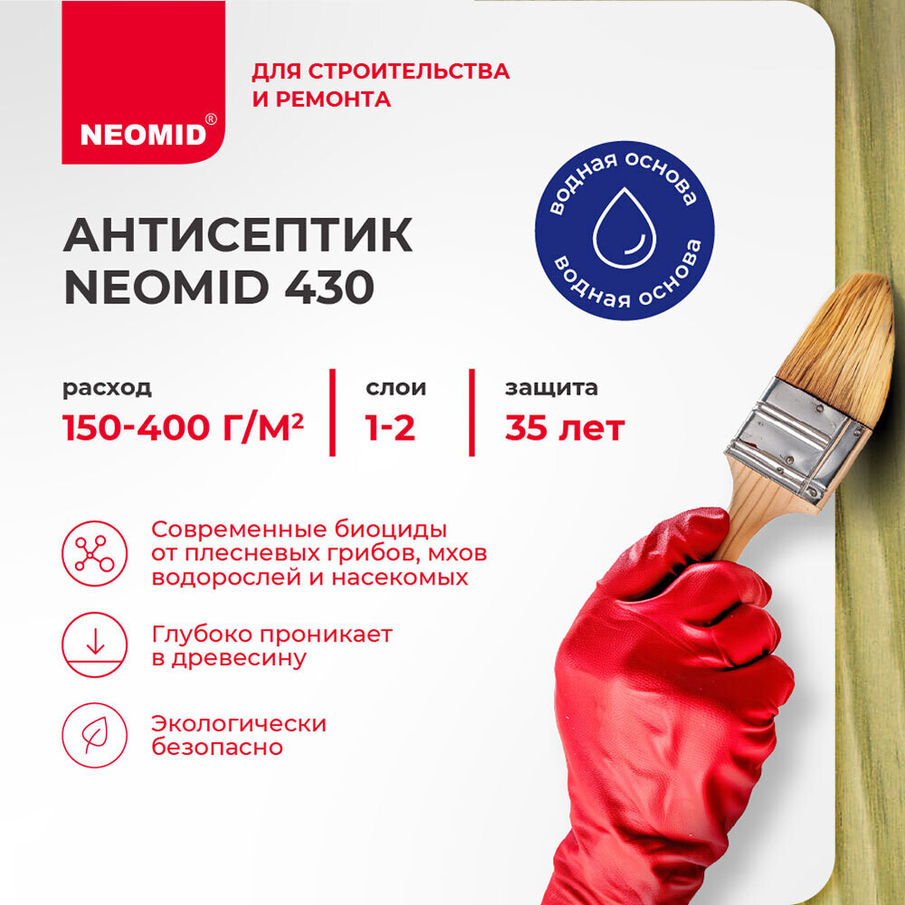Антисептик Neomid 430 Еco невымываемый для дерева биозащитный концентрат 1:9 1 кг зеленый