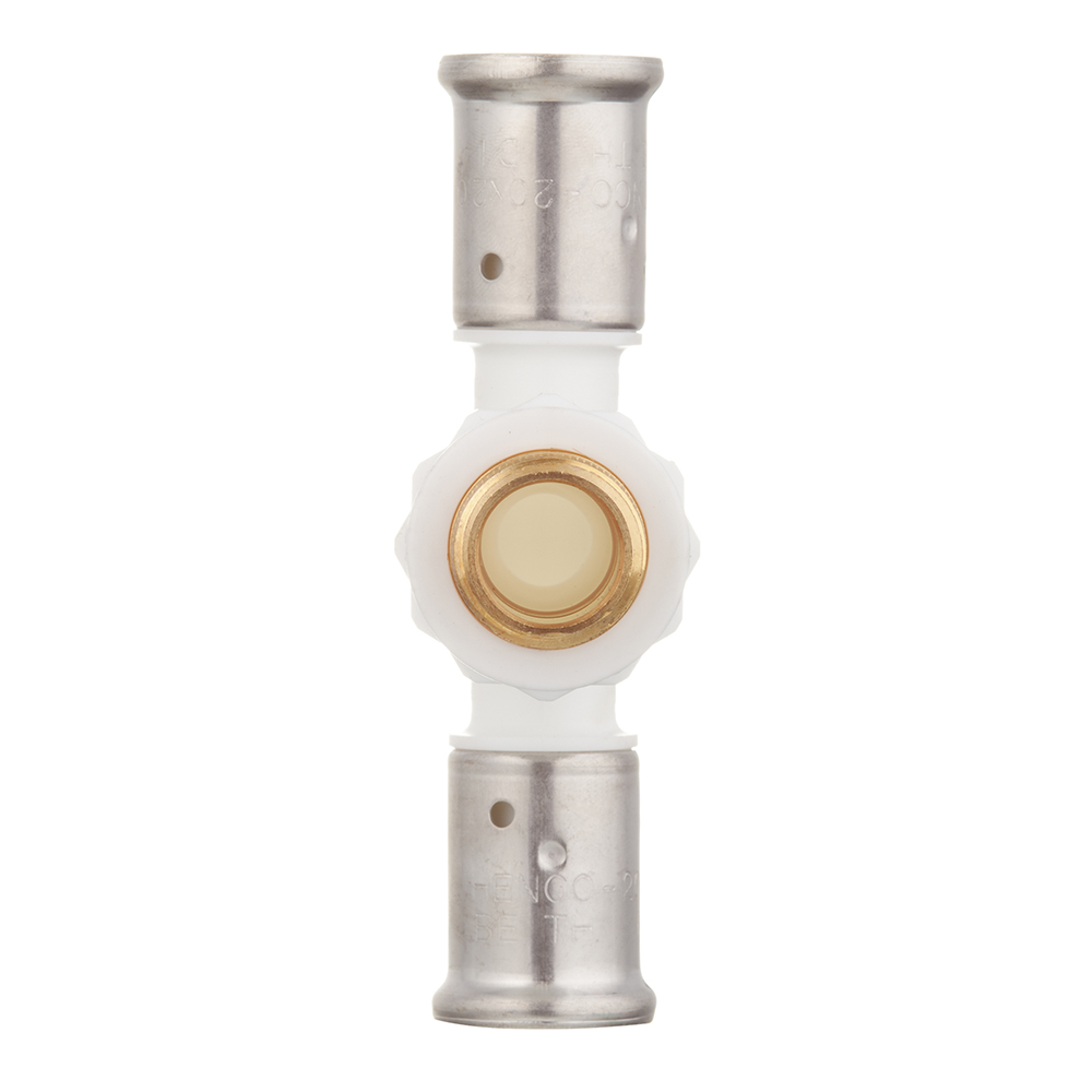Тройник Henco (14PKW-200420) 20(пресс) х 1/2 НР(ш) х 20(пресс) PVDF белый
