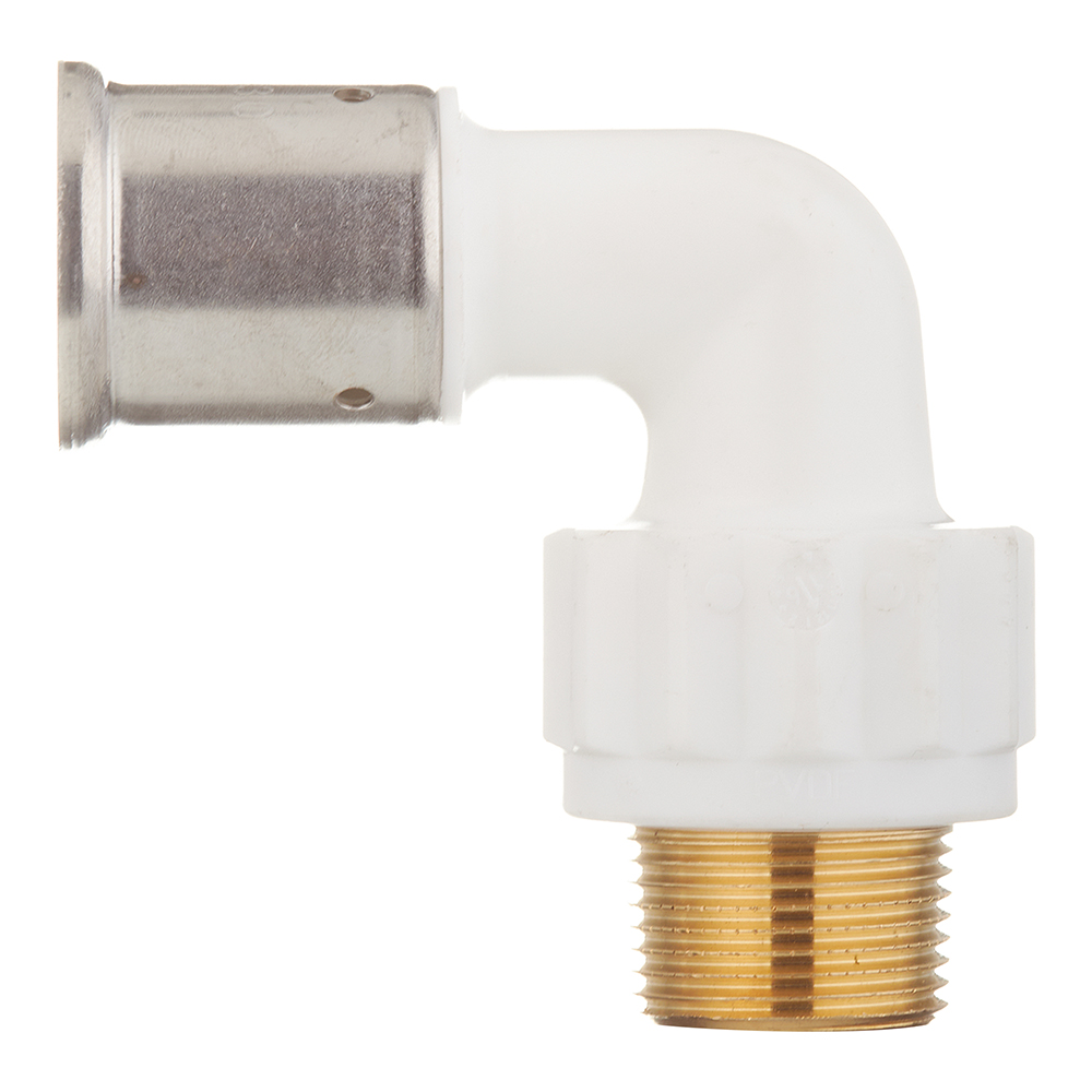 Угол Henco (5PKW-2605) 26(пресс) х 3/4 НР(ш) PVDF белый