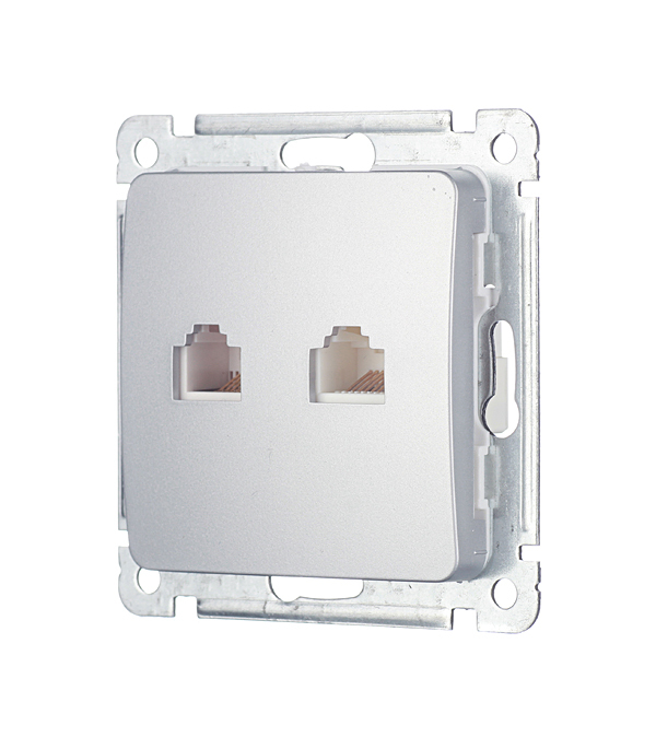 Розетка компьютерная/ телефонная Hegel Master встраиваемая серебро RJ11/ RJ45 (РСКТ-440-06)