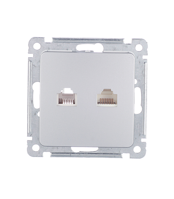Розетка компьютерная/ телефонная Hegel Master встраиваемая серебро RJ11/ RJ45 (РСКТ-440-06)
