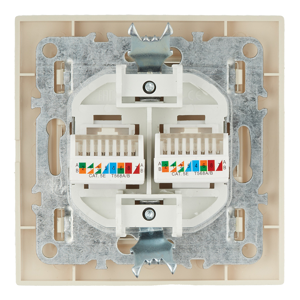 Розетка компьютерная EKF Минск встраиваемая бежевая 2хRJ45 (ERK02-035-20)
