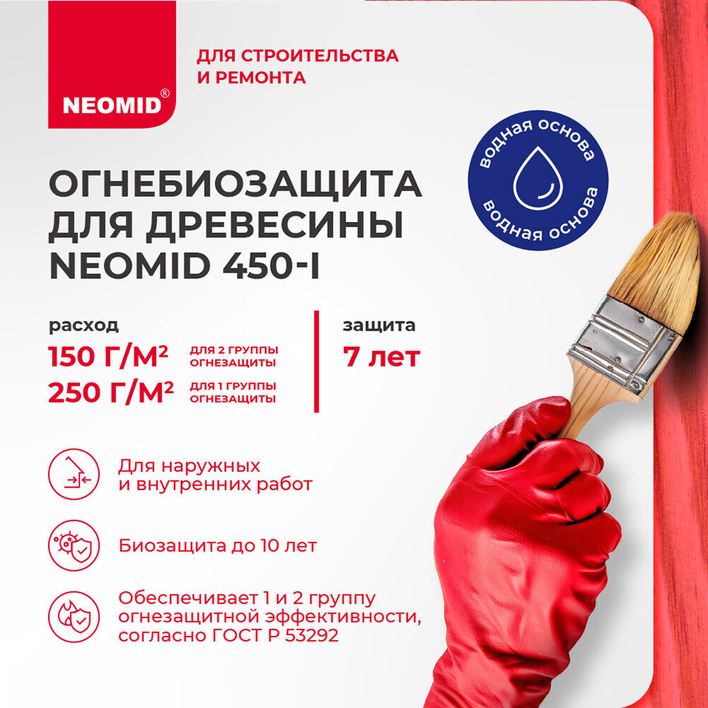 Антисептик Neomid 450 огнебиозащитный I группа красный 10 кг
