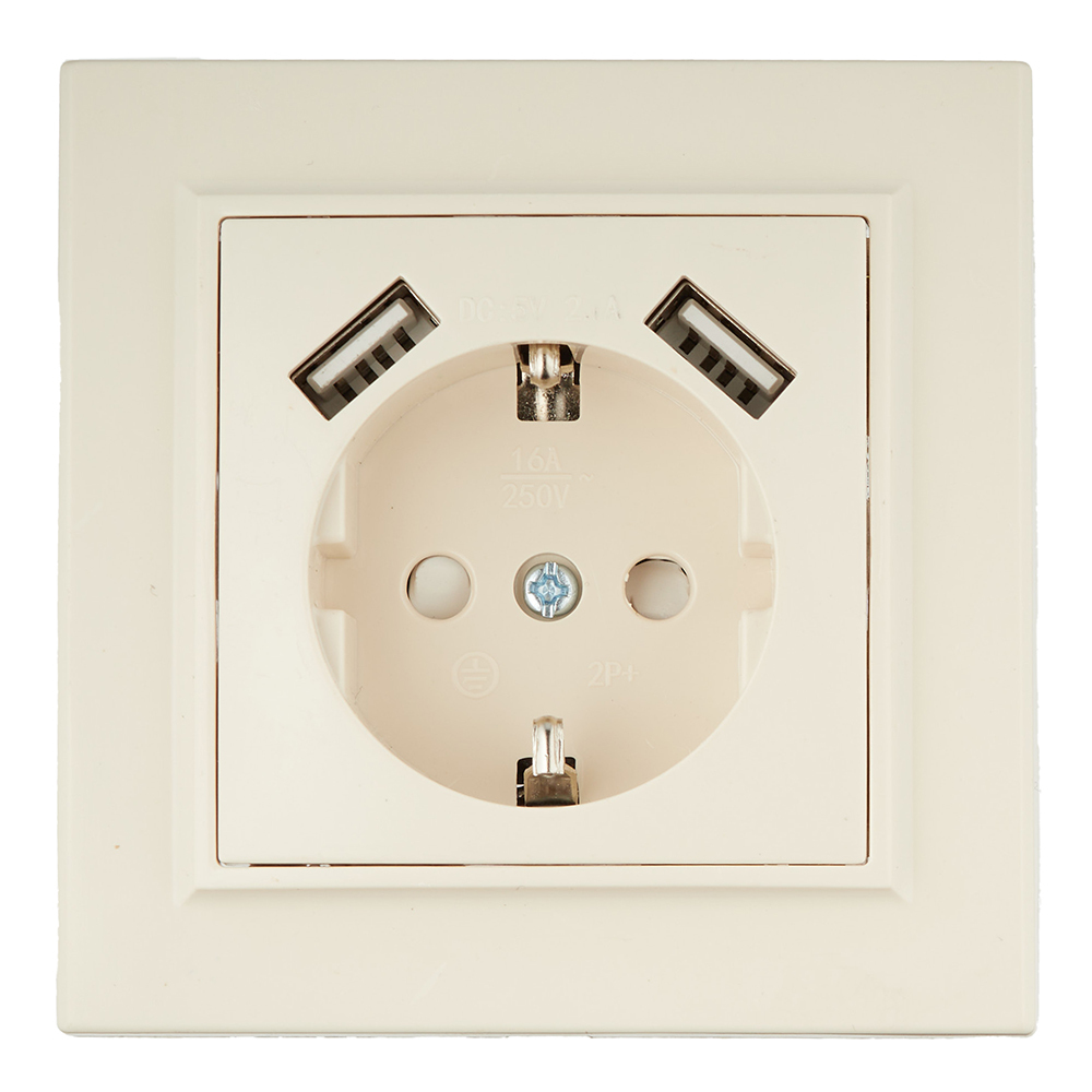 Розетка EKF Минск встраиваемая бежевая с 2хUSB-А (ERR16-028-200-2USB)