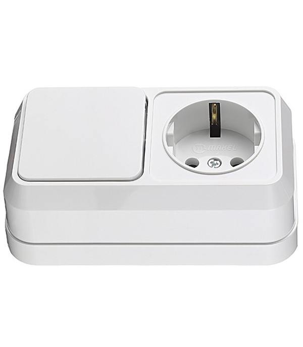 Блок выключатель и розетка Makel Siva Ustu одноклавишный накладной белый (451A1)