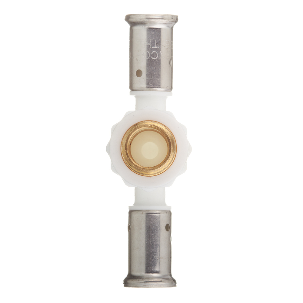 Тройник Henco (14PKW-160416) 16(пресс) х 1/2 НР(ш) х 16(пресс) PVDF белый