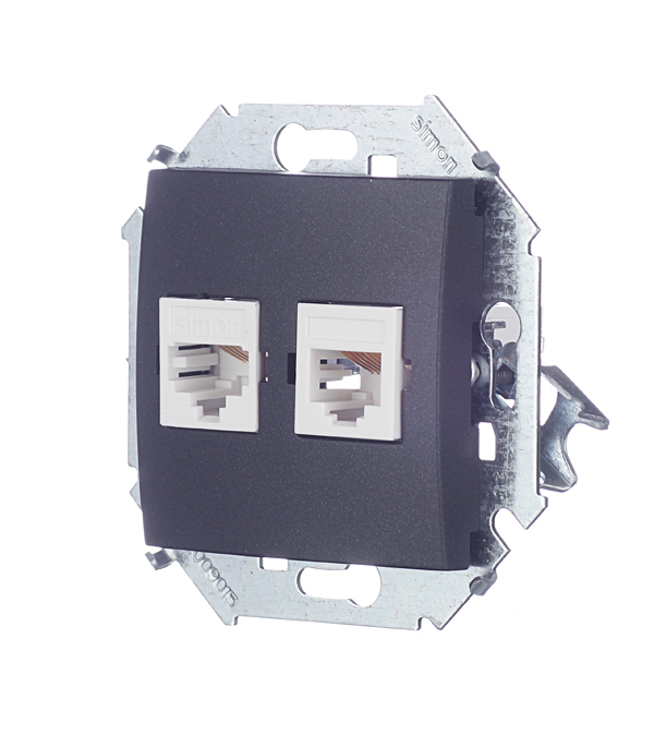 Розетка компьютерная/ телефонная Simon 15 встраиваемая графит RJ11/ RJ45 (1591590-038)