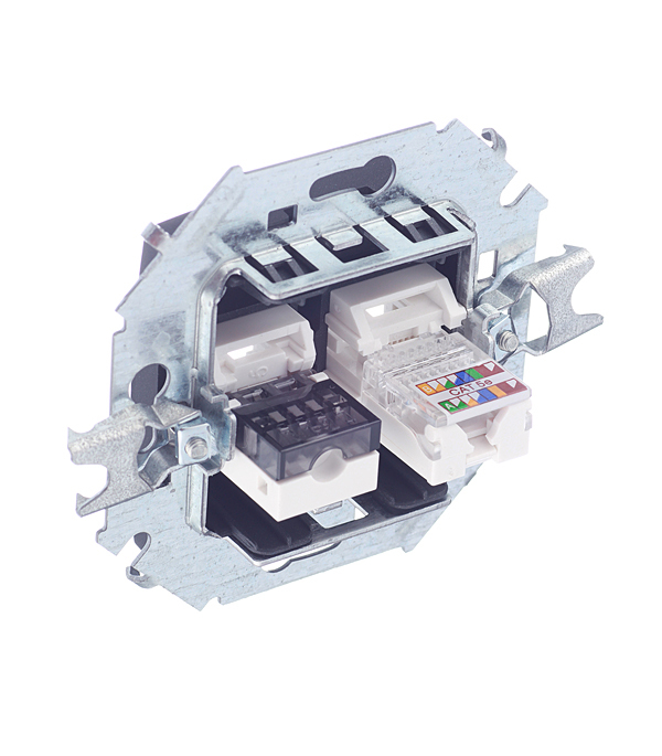 Розетка компьютерная/ телефонная Simon 15 встраиваемая графит RJ11/ RJ45 (1591590-038)