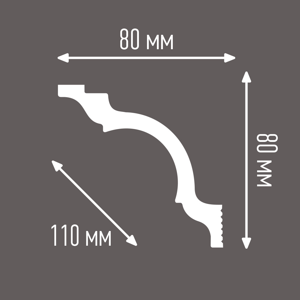 Плинтус потолочный из пенополистирола 80х80х2000 мм под натяжной потолок с возможностью светодиодной подсветки Плинтэкс I80/80SC