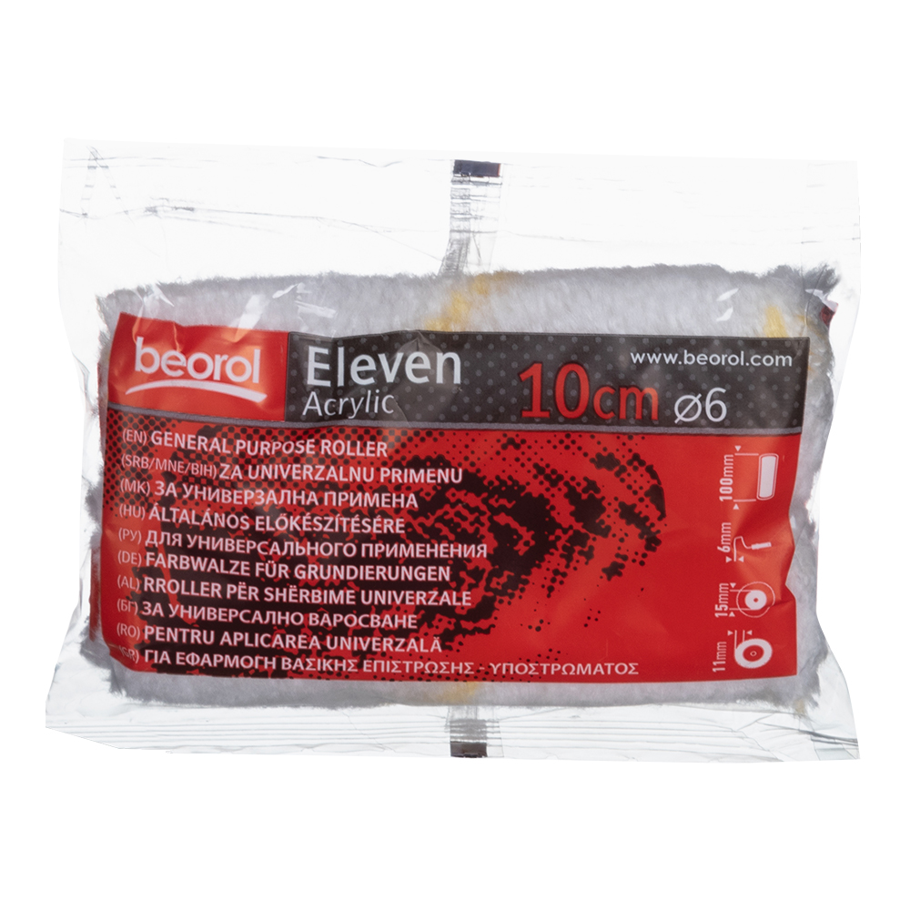 Валик полиакрил 100 мм стержень 6 мм d45 мм ворс 11 мм для водной основы без ручки Beorol Eleven (2 шт.)