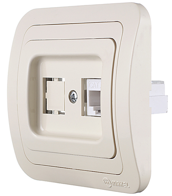Розетка компьютерная Makel Mimoza встраиваемая бежевая RJ45 (25035)