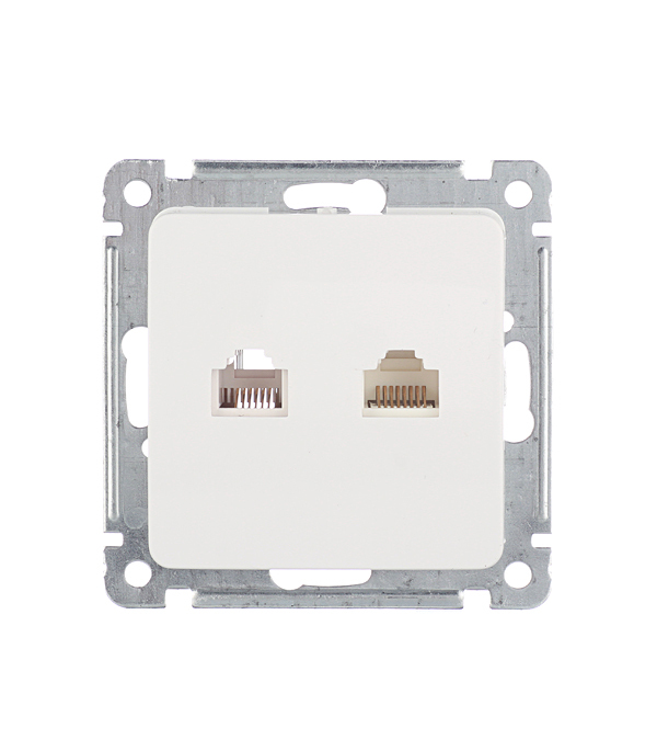 Розетка компьютерная/ телефонная Hegel Master встраиваемая белая RJ11/ RJ45 (РСКТ-440)