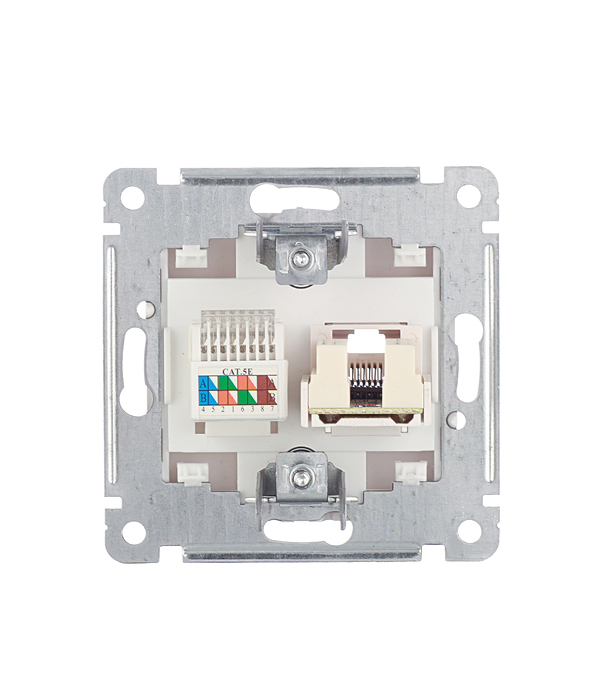 Розетка компьютерная/ телефонная Hegel Master встраиваемая белая RJ11/ RJ45 (РСКТ-440)