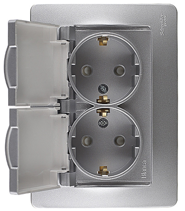 Розетка Systeme Electric Blanca встраиваемая алюминий со шторками (BLNRS441123)