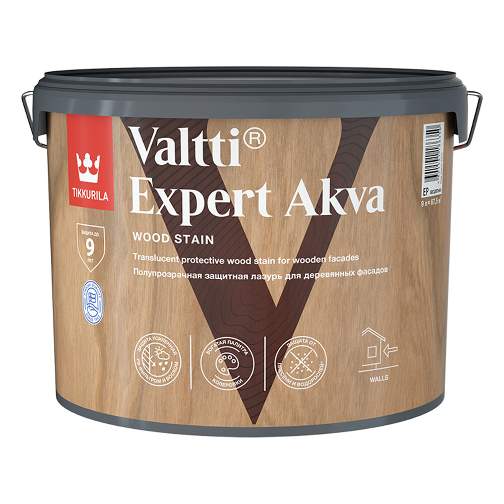 Антисептик Tikkurila/Tikkivala Valtti Expert Akva декоративный для дерева бесцветный 9 л