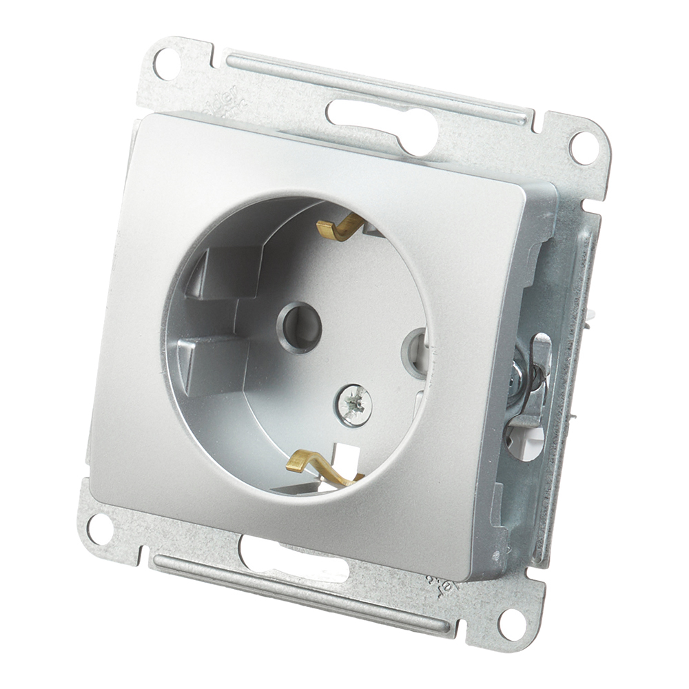 Розетка Systeme Electric Glossa встраиваемая алюминий со шторками (GSL000345)