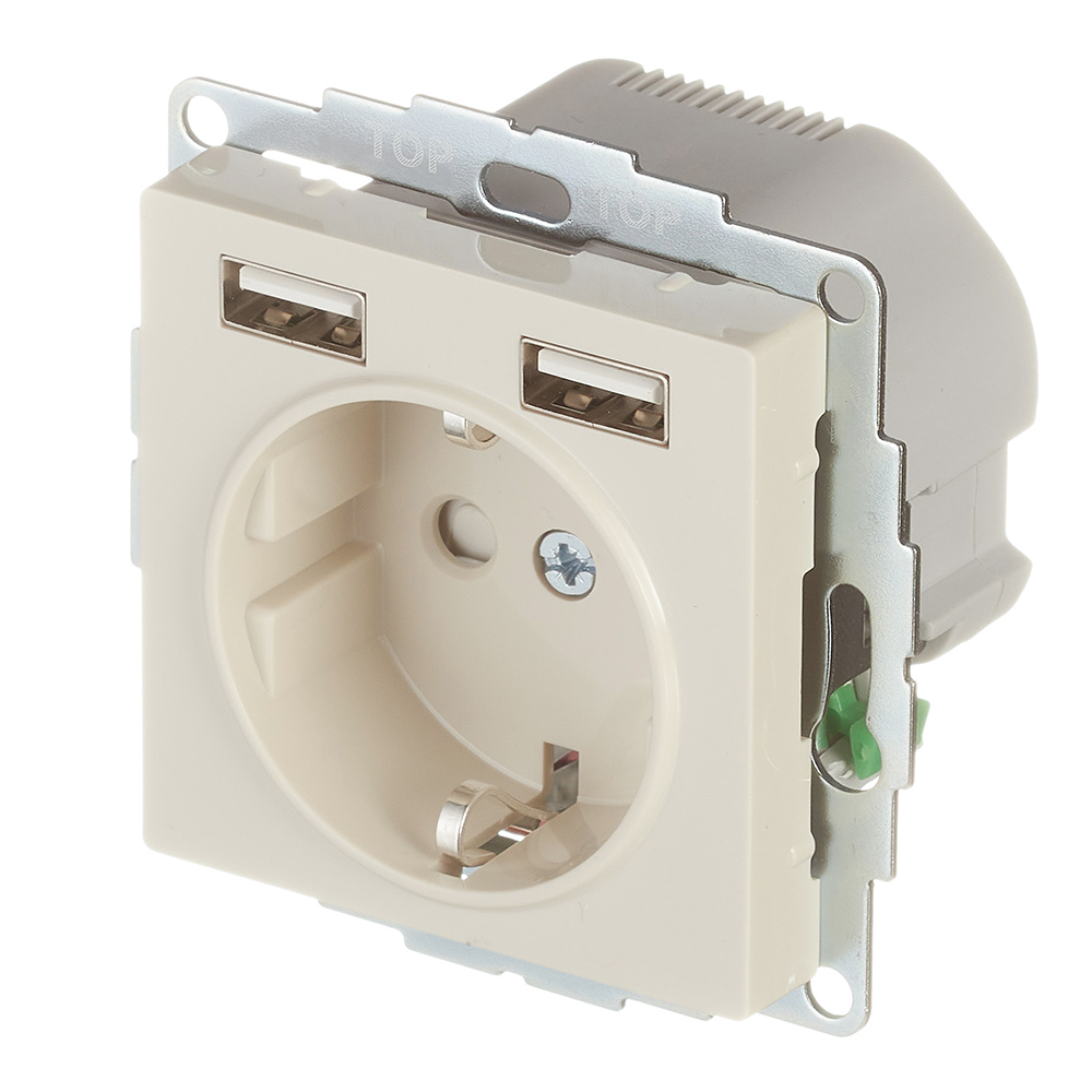 Розетка Systeme Electric AtlasDesign встраиваемая бежевая 2хUSB-А (ATN000230)