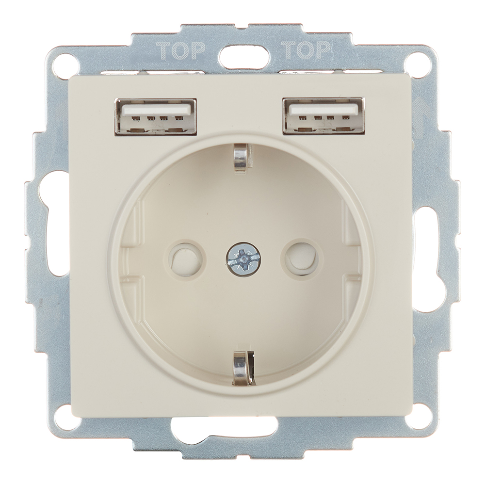 Розетка Systeme Electric AtlasDesign встраиваемая бежевая 2хUSB-А (ATN000230)