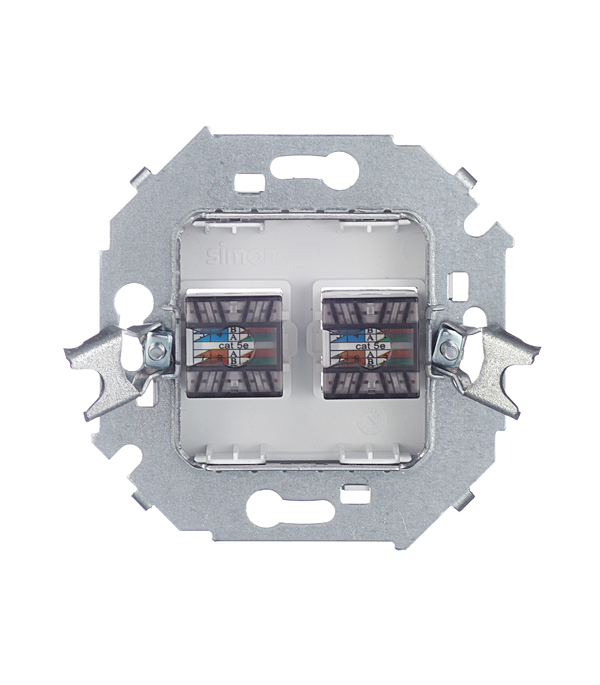 Розетка компьютерная Simon 15 встраиваемая алюминий 2хRJ45 (1591593-033)