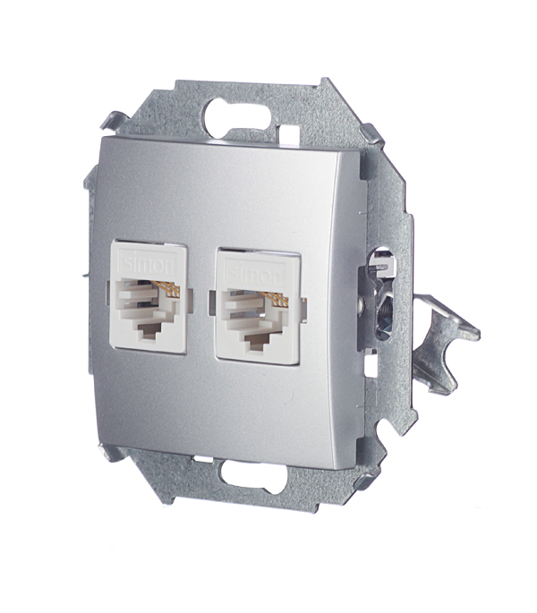 Розетка компьютерная Simon 15 встраиваемая алюминий 2хRJ45 (1591593-033)