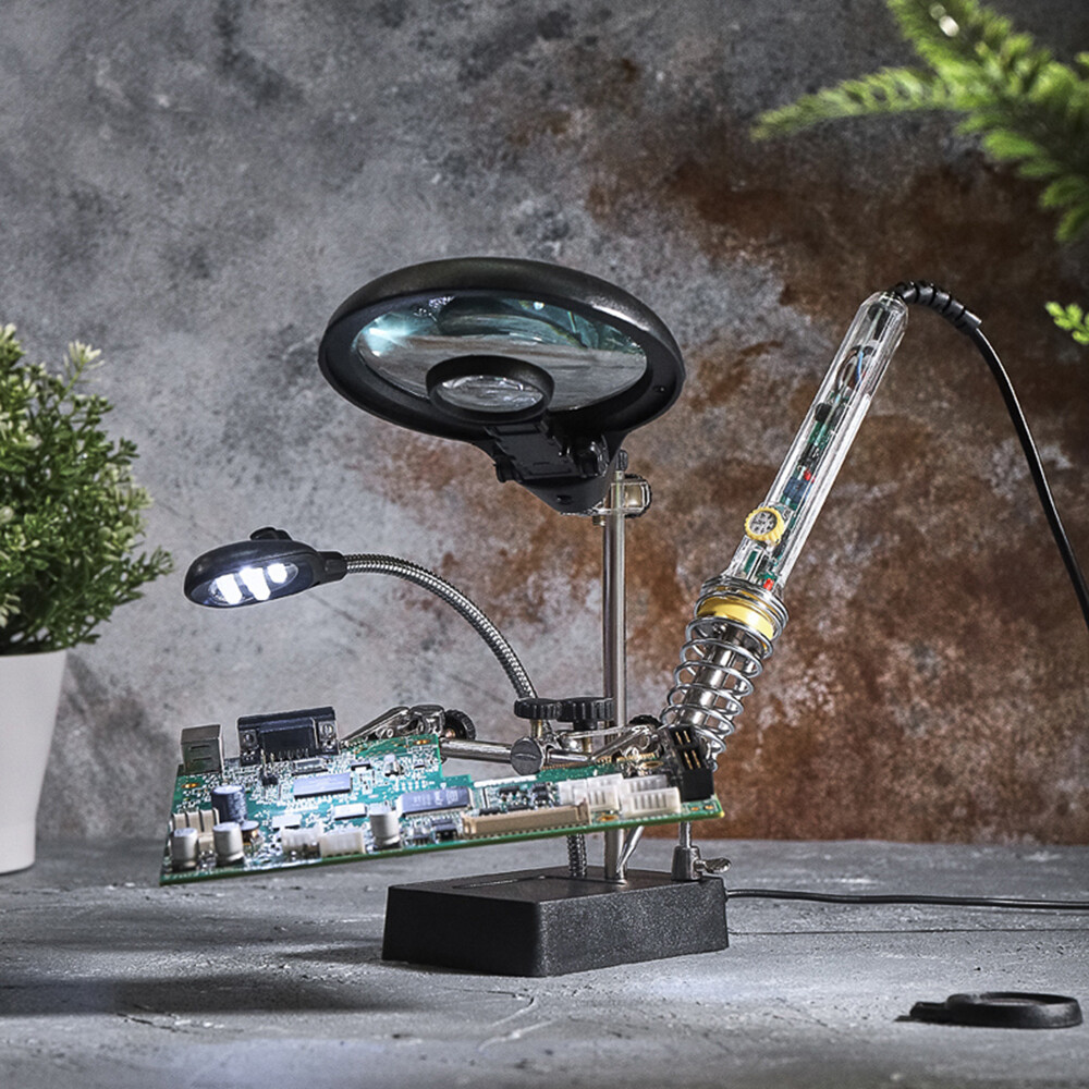 Держатель Rexant Третья рука с LED подсветкой и лупой х2.5 (12-0250)