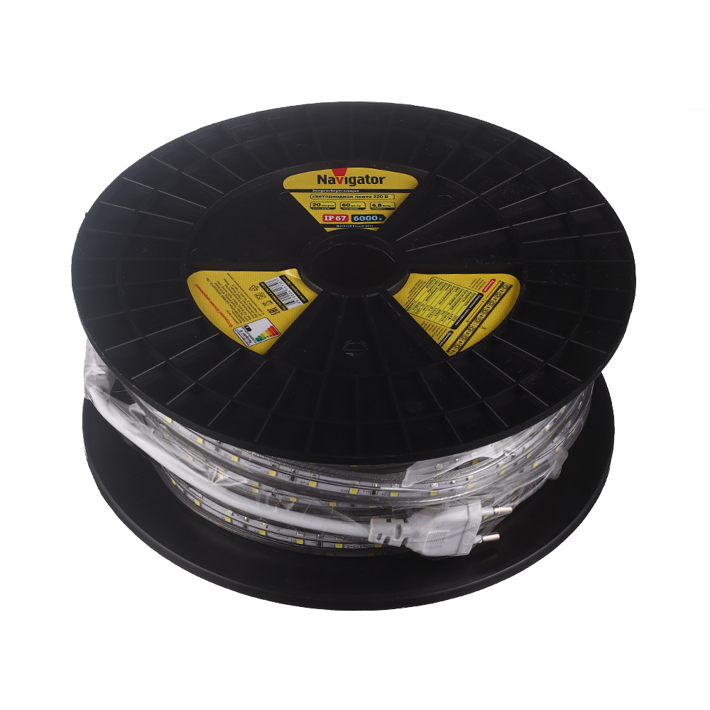 Лента светодиодная SMD 3528 6000К 220 В 4,8 Вт/м 20 м IP67 Navigator (14511)