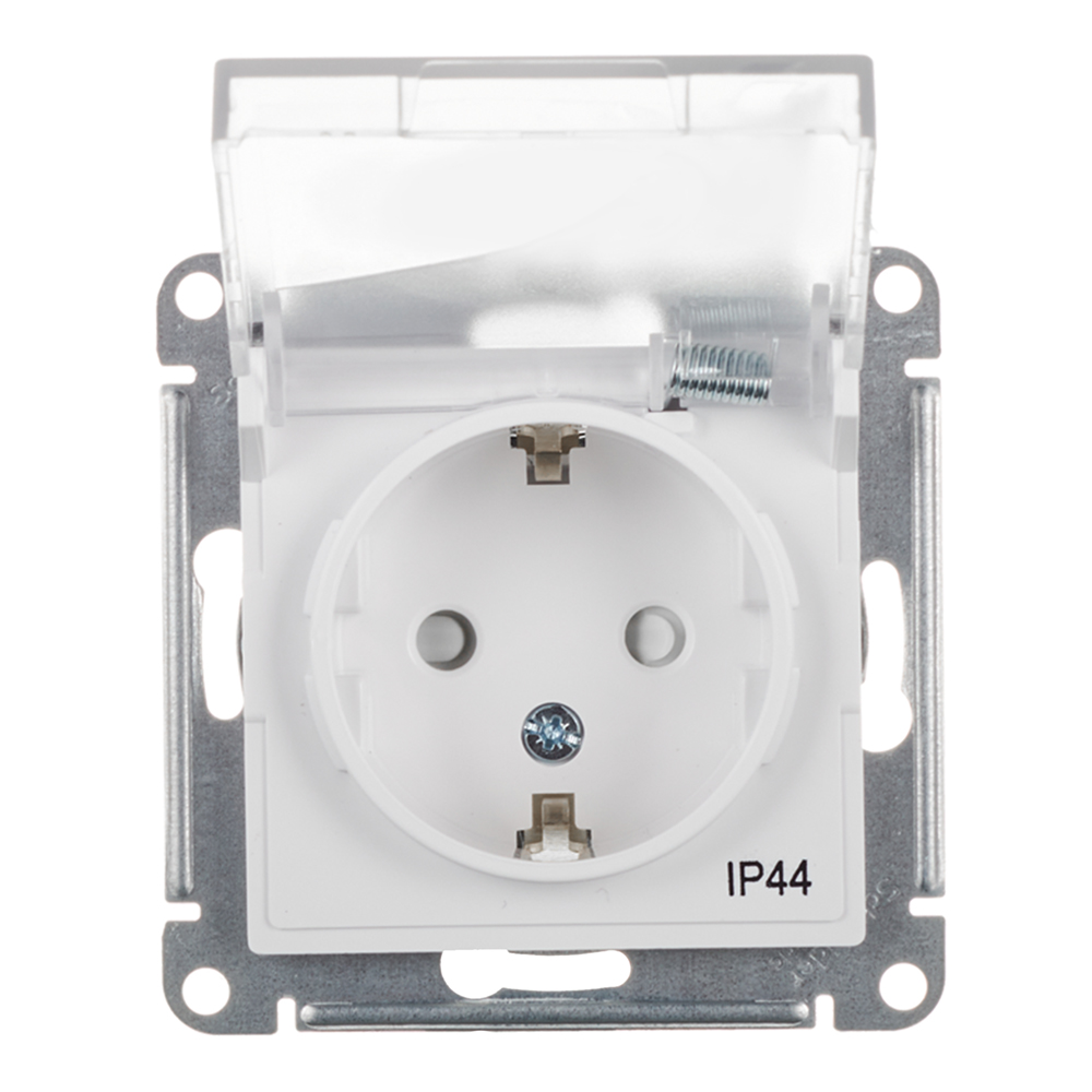 Розетка Systeme Electric AtlasDesign Aqua встраиваемая белая со шторками с крышкой (ATN440146)