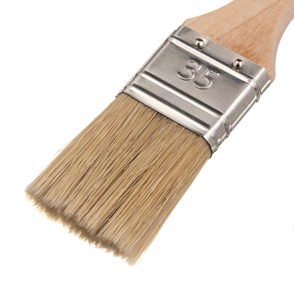 Кисть плоская натуральная щетина деревянная ручка Wenzo Wood 35х12 мм для эмалей и лаков на алкидной основе