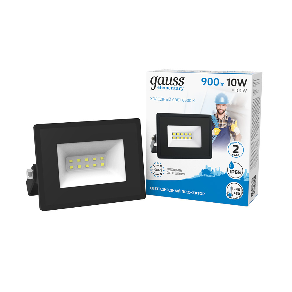Прожектор светодиодный Gauss Elementary ДО-10 6500К 10 Вт IP65 черный