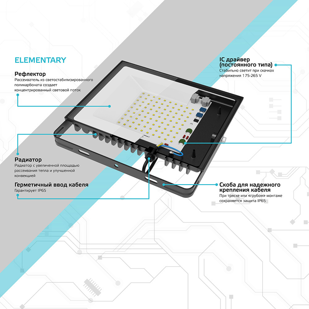 Прожектор светодиодный Gauss Elementary ДО-10 6500К 10 Вт IP65 черный