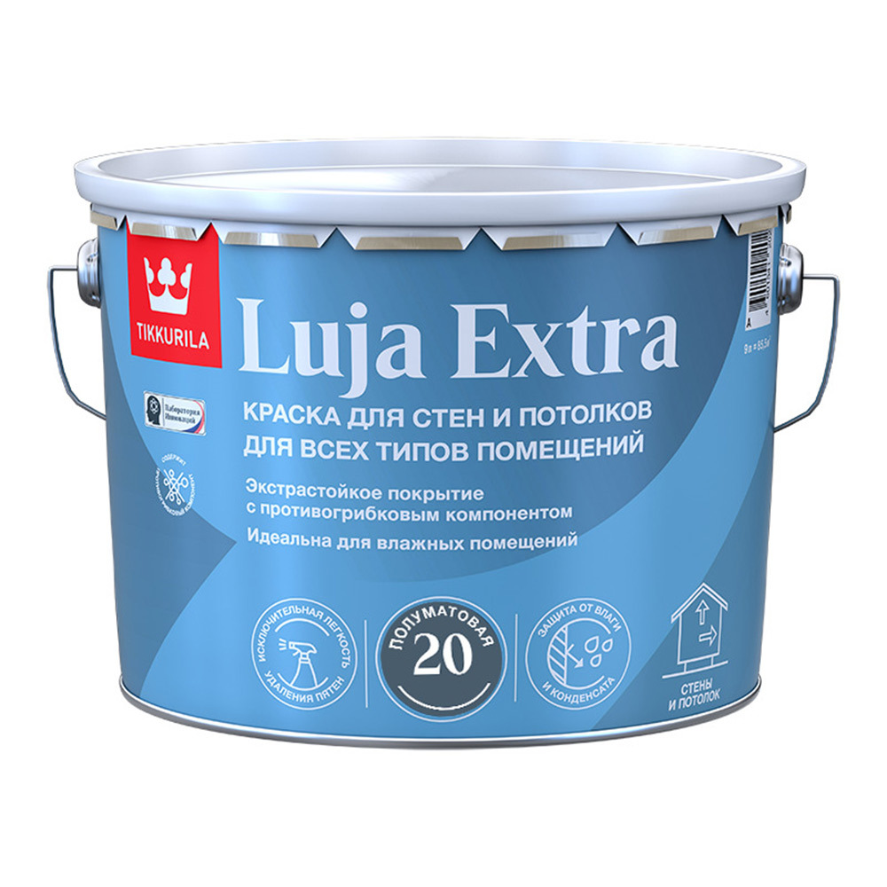 Краска моющаяся Tikkurila/Tikkivala Luja Extra полуматовая база А белая 9 л