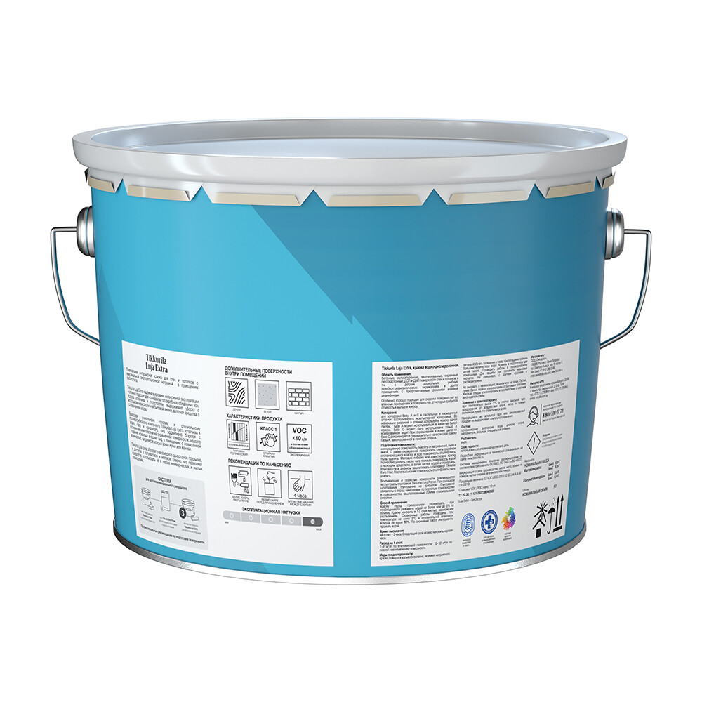Краска моющаяся Tikkurila/Tikkivala Luja Extra полуматовая база А белая 9 л