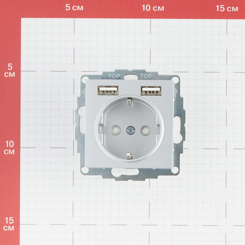Розетка Systeme Electric AtlasDesign встраиваемая алюминий 2хUSB-А (ATN000330)
