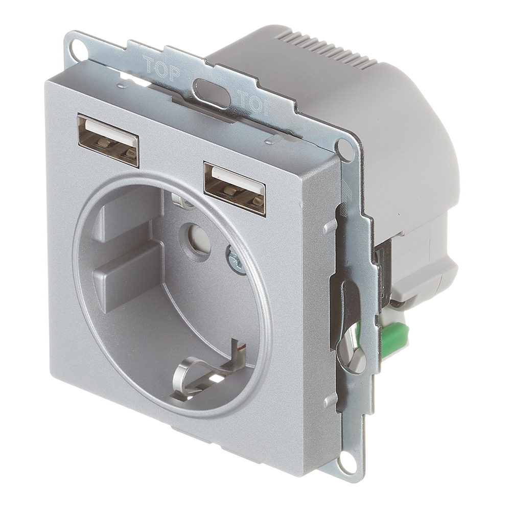 Розетка Systeme Electric AtlasDesign встраиваемая алюминий 2хUSB-А (ATN000330)